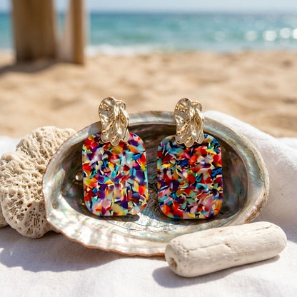 Drop Oversized Colorful Confetti Opulent Earrings