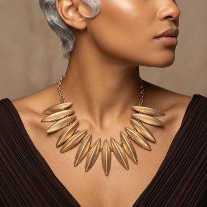 Egyptian Collar Matte Gold Fanned Necklace