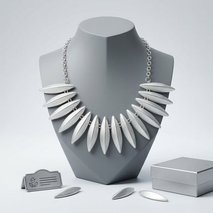 Egyptian Collar Matte Silver Fanned Necklace