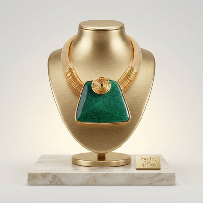 Large Green Resin Pendant Gold Collar Necklace