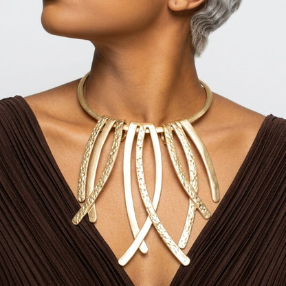 Matte Gold Abstract Rigid Fringe Choker Necklace