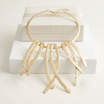 Matte Gold Abstract Rigid Fringe Choker Necklace