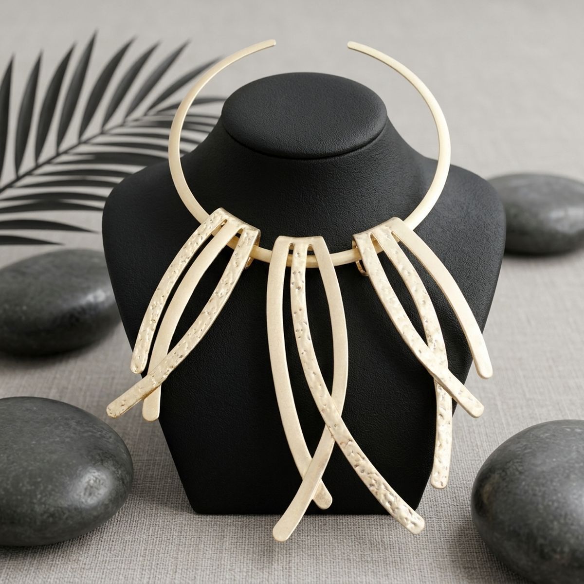 Matte Gold Abstract Rigid Fringe Choker Necklace