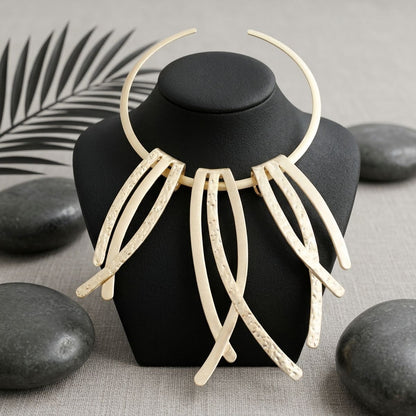Matte Gold Abstract Rigid Fringe Choker Necklace