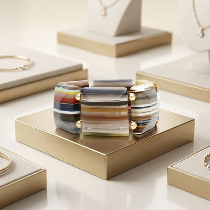 Multi Striped Dimensional Square Stretch Bracelet