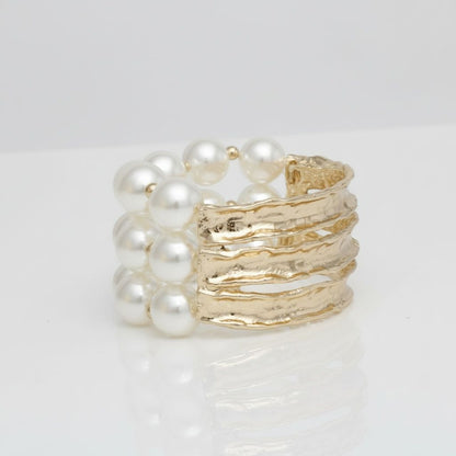 Cream Pearl Edgy Meets Classy Gold Metal Bracelet