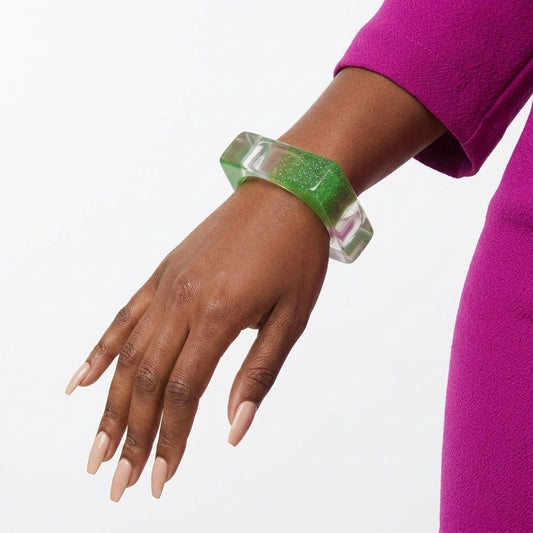 Bangle Green Glitter and Clear Square Bracelet