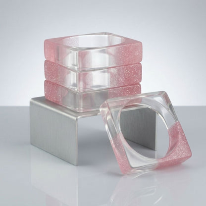 Bangle Pink Glitter and Clear Square Bracelet