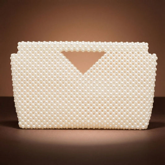Clutch Cream Pearl Open Top Handmade Bag