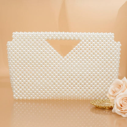 Clutch Cream Pearl Open Top Handmade Bag