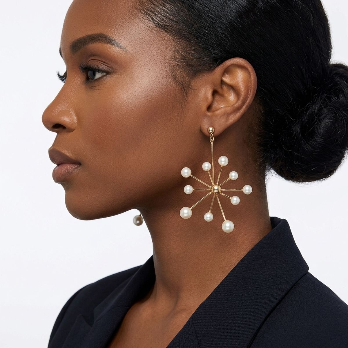 Drop Modern Cream Pearl Starburst Gold Earrings