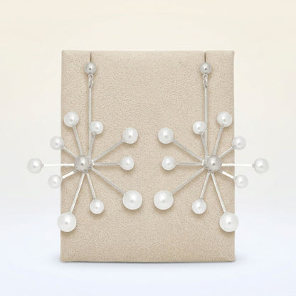 Drop Modern White Pearl Starburst Silver Earrings