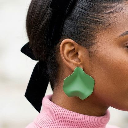 Green Matte Coating Sculpted Stud Earrings