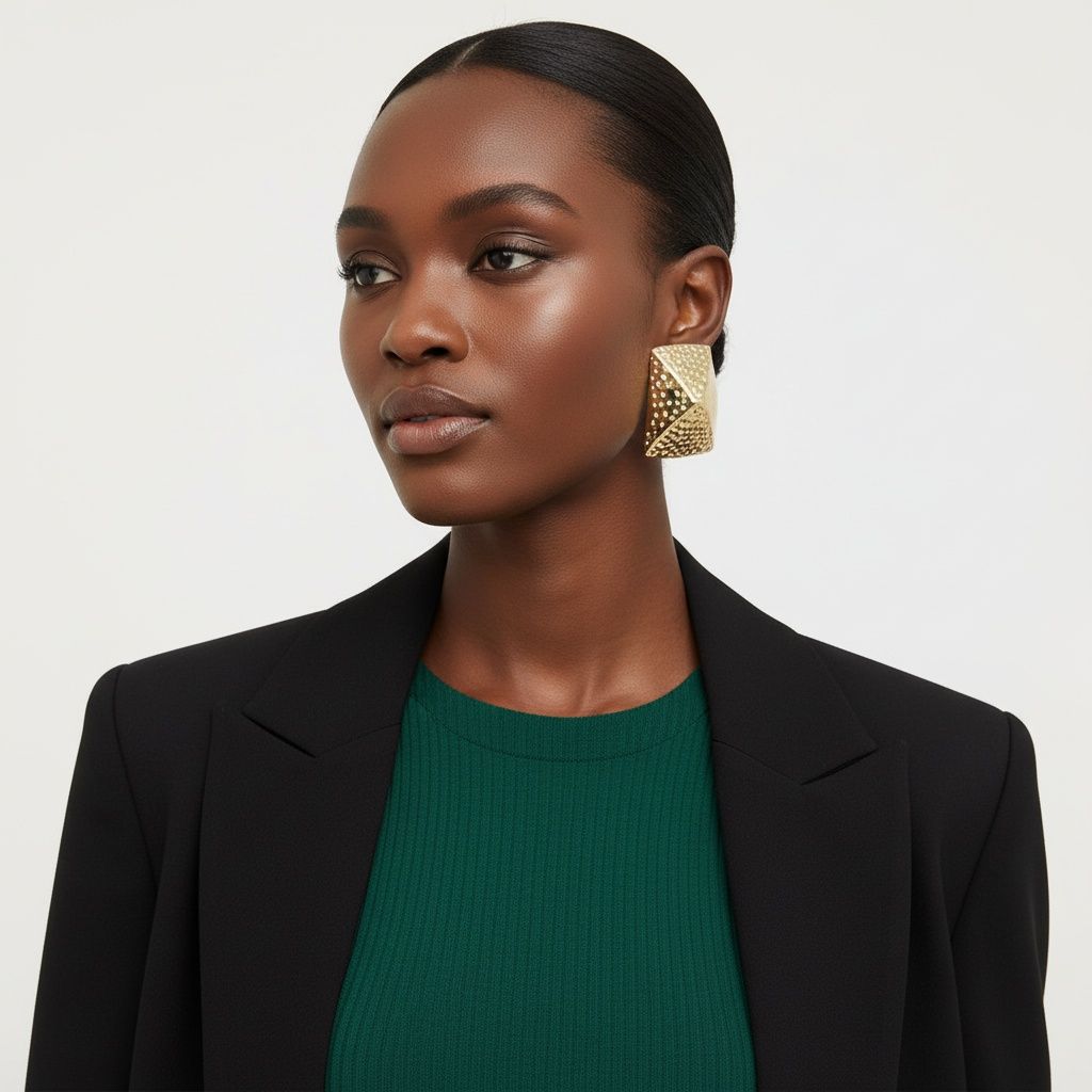 Clip On Geometric Hammered Chunky Gold Earrings