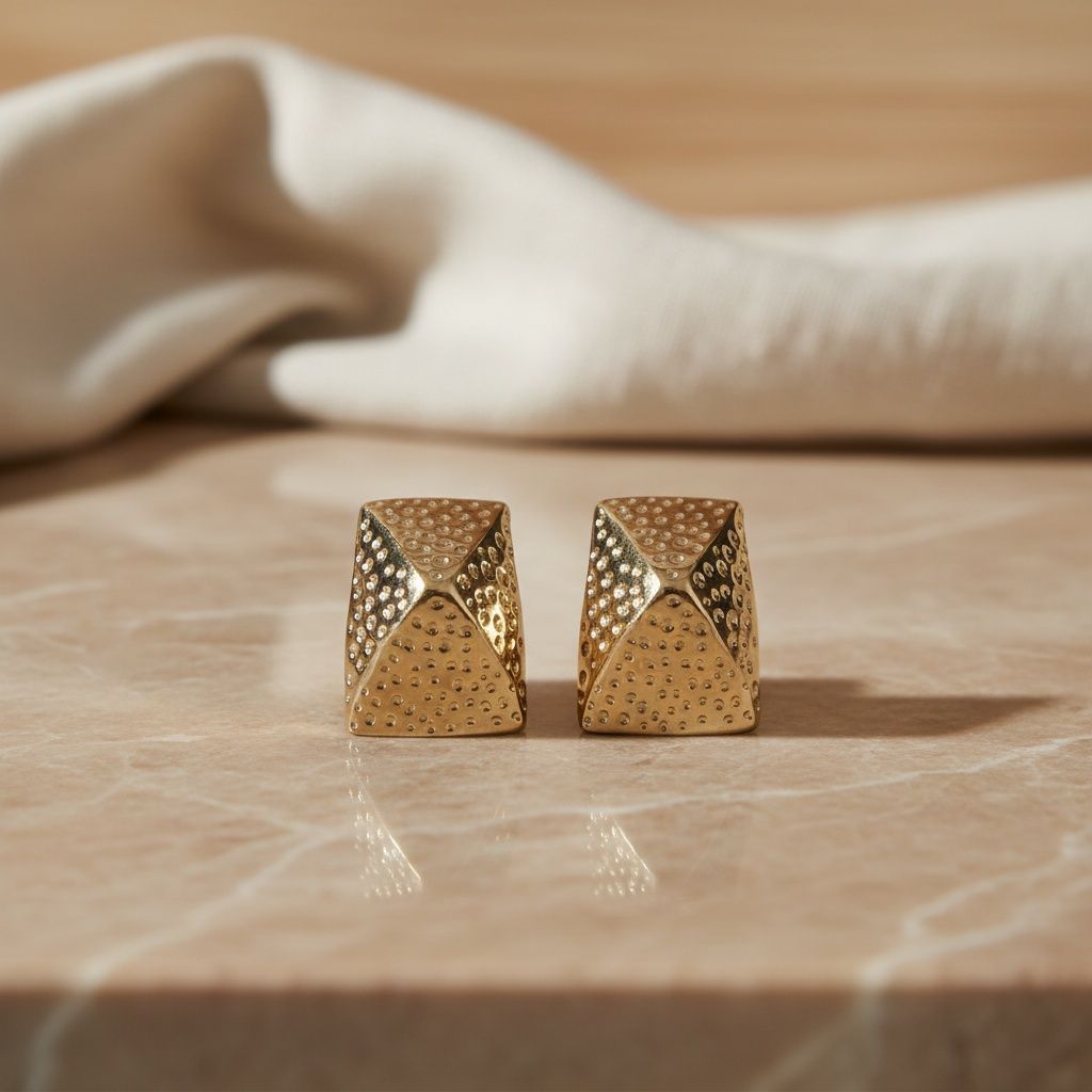 Clip On Geometric Hammered Chunky Gold Earrings