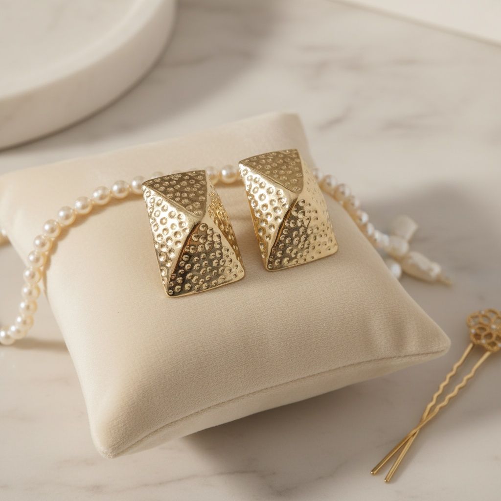 Clip On Geometric Hammered Chunky Gold Earrings