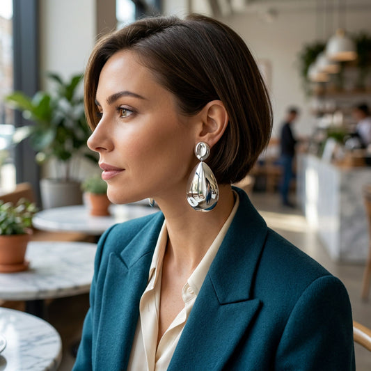 Clip On XL Silver Polished Curved Oval Earrings
