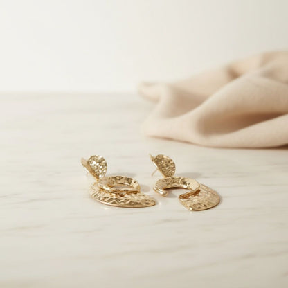 Clip On Gold Melted Metal Open C Large Earrings