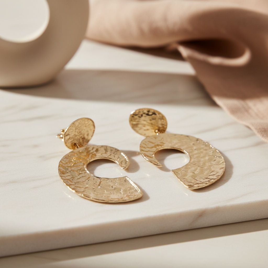 Clip On Gold Melted Metal Open C Large Earrings