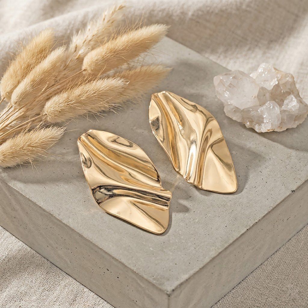 Clip On Gold Mirror Polish Melted Metal Earrings