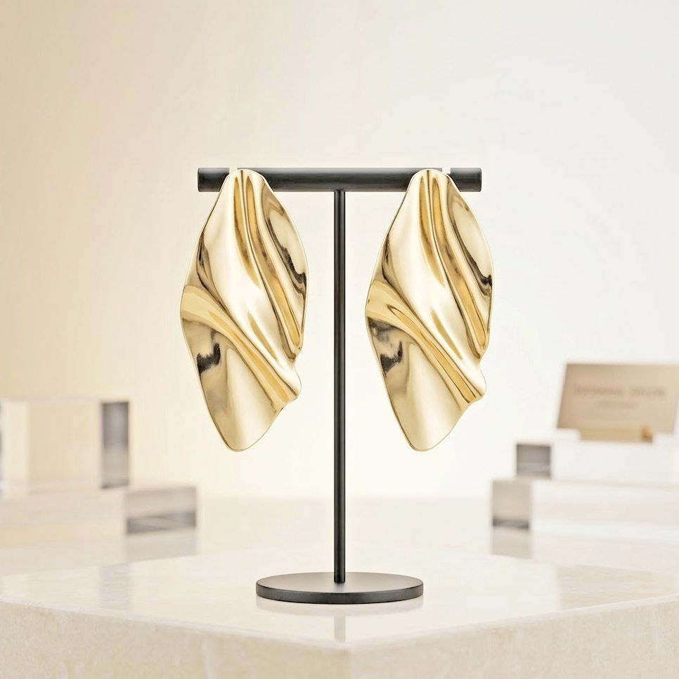 Clip On Gold Mirror Polish Melted Metal Earrings