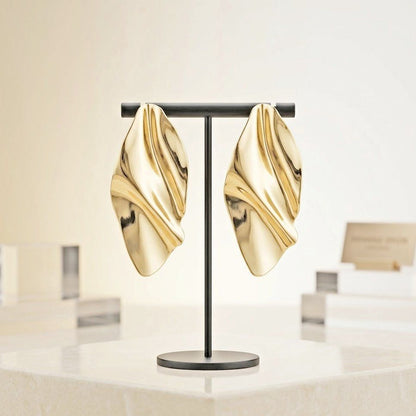 Clip On Gold Mirror Polish Melted Metal Earrings