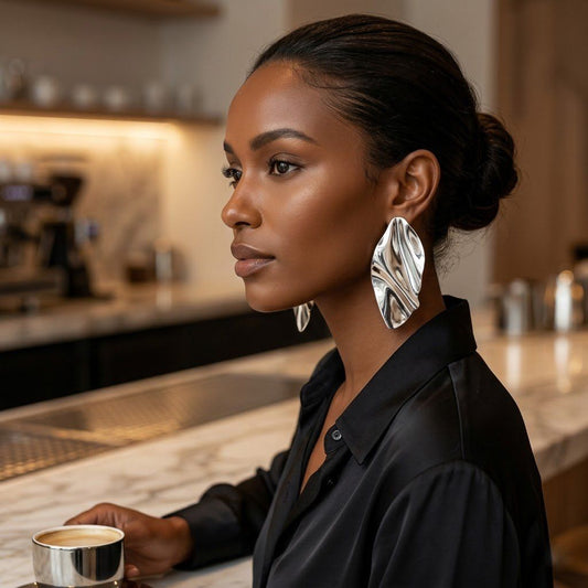 Clip On Silver Mirror Polish Melted Metal Earrings