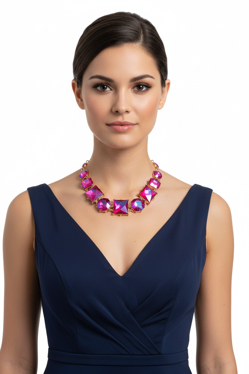 "Mazi" Purple Various Crystal Collar Necklace Set
