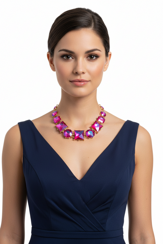 "Mazi" Purple Various Crystal Collar Necklace Set