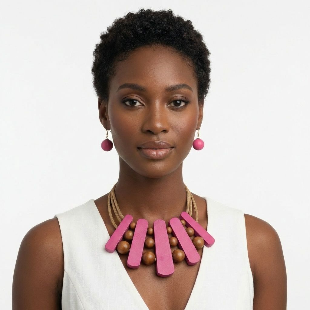 Necklace Fuchsia Wood Choker Set for Women