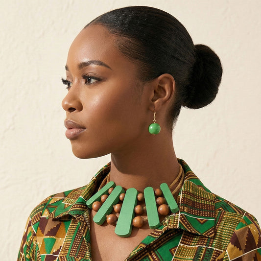 Necklace Green Wood Choker Set for Women