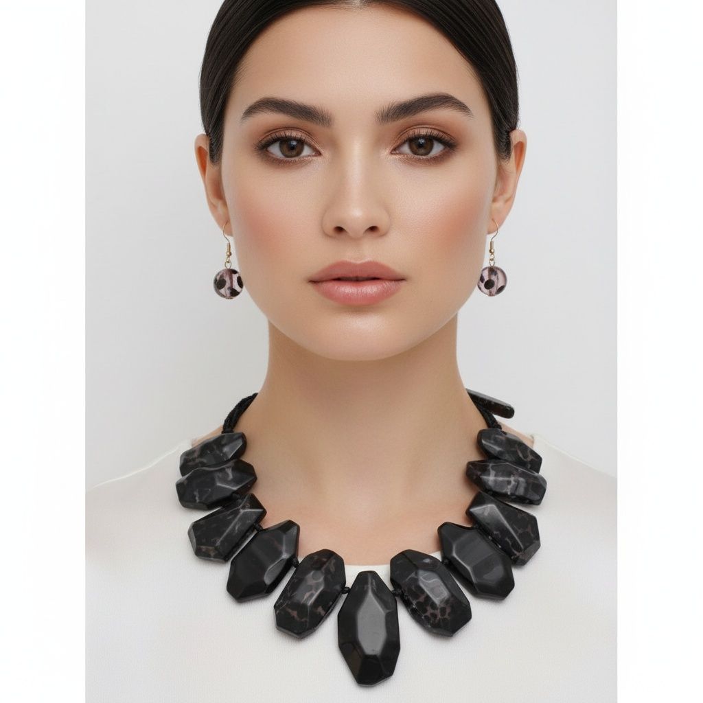 Toggle Chunky Black Leopard Bead Cord Necklace