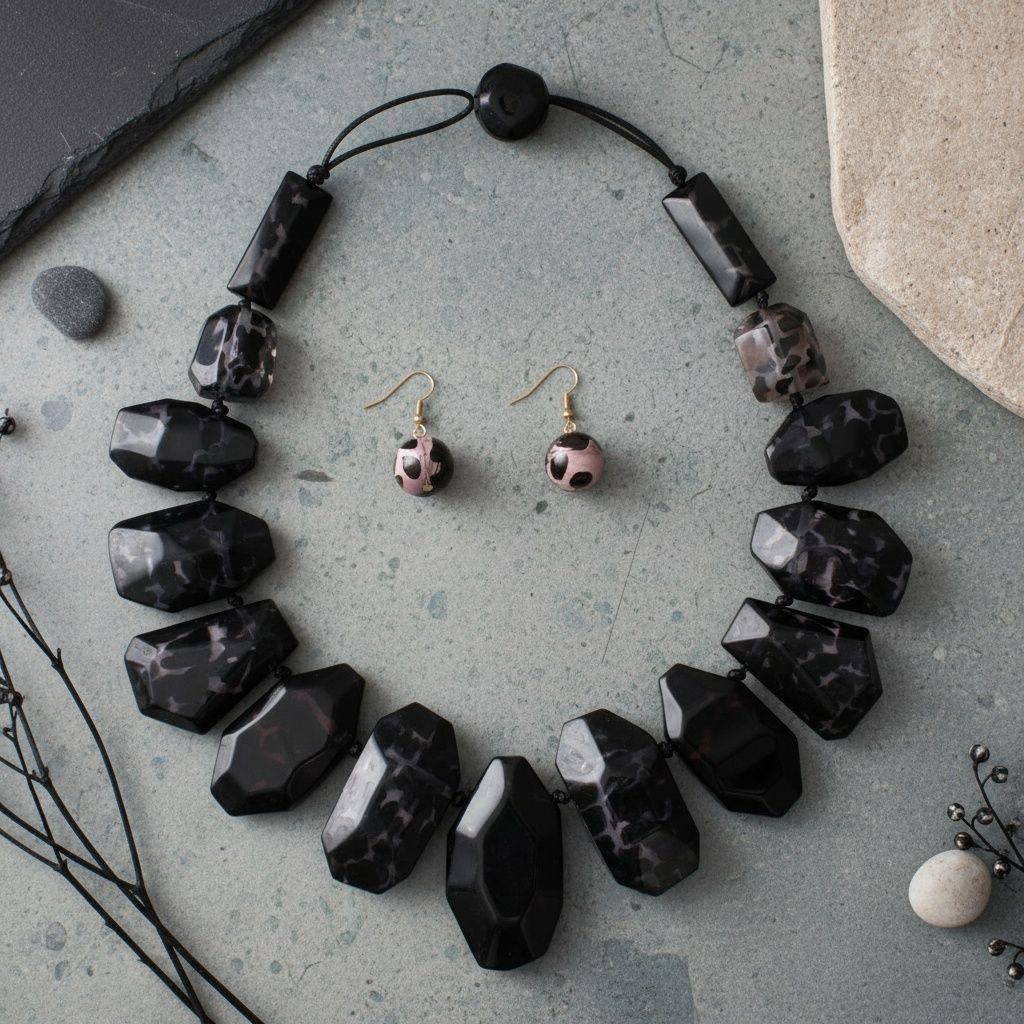 Toggle Chunky Black Leopard Bead Cord Necklace