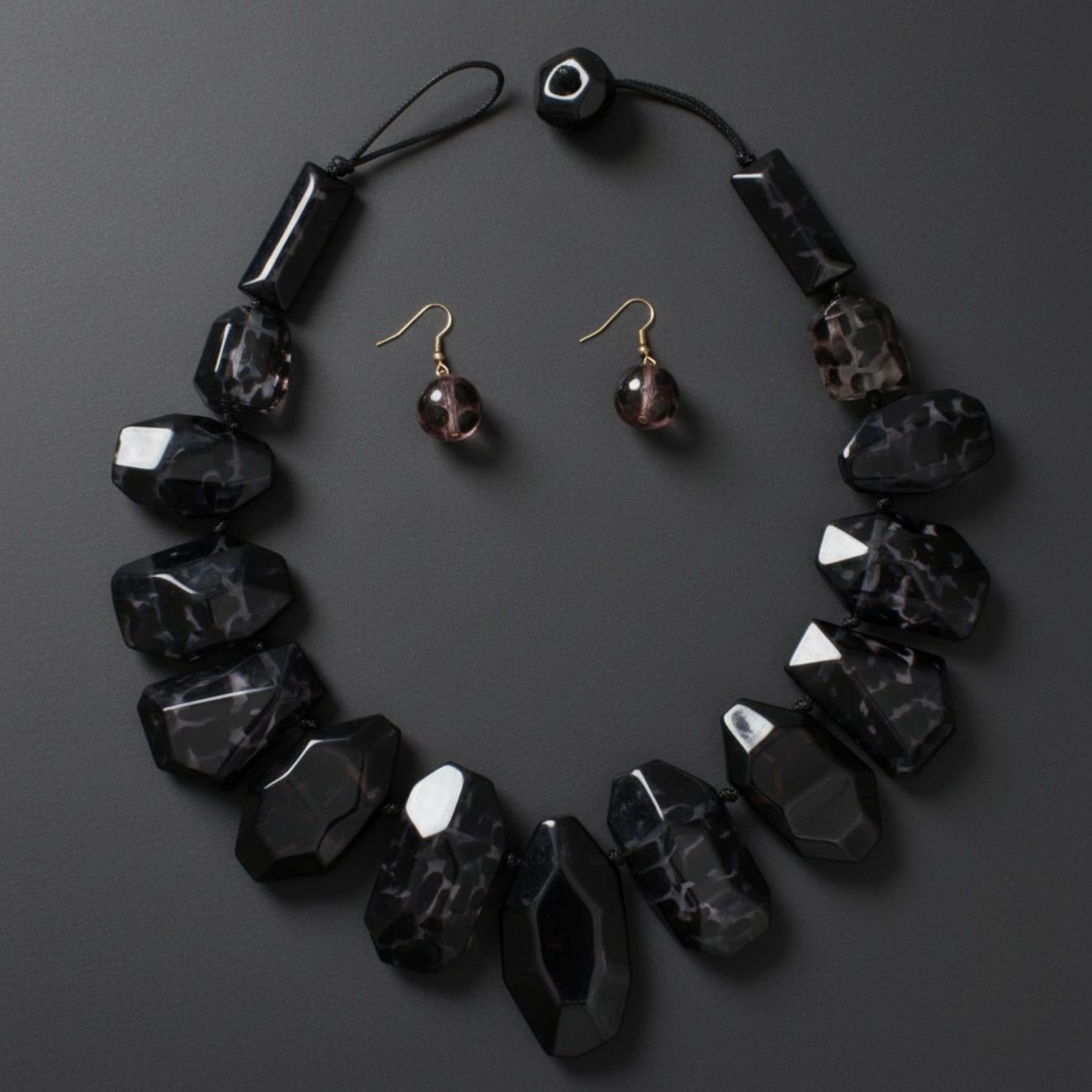 Toggle Chunky Black Leopard Bead Cord Necklace