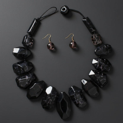 Toggle Chunky Black Leopard Bead Cord Necklace