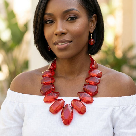 Toggle Chunky Red Bead Cord Tribal Necklace