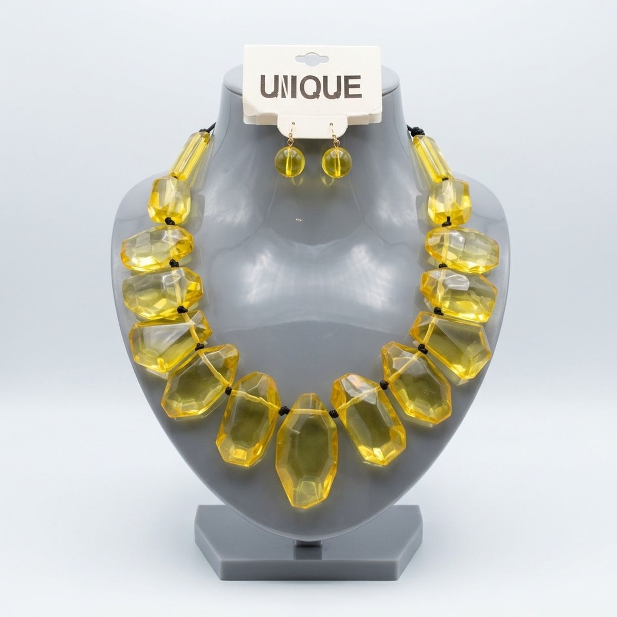 Toggle Chunky Yellow Bead Cord Tribal Necklace