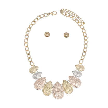 Chain Multi Heavy Crinkle Metal Teardrop Necklace