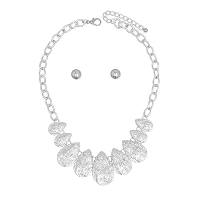 Chain Silver Heavy Crinkle Metal Teardrop Necklace