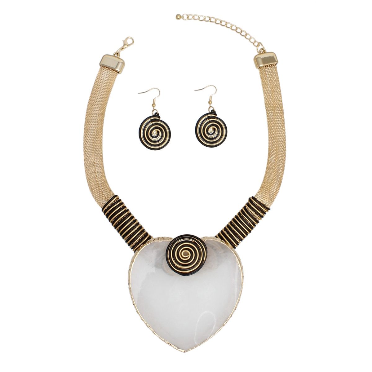 Collar White Large Resin Agate Slice Pendant Set