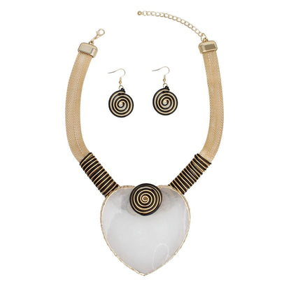 Collar White Large Resin Agate Slice Pendant Set