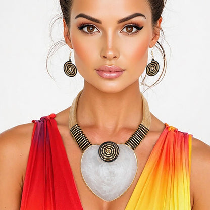 Collar White Large Resin Agate Slice Pendant Set