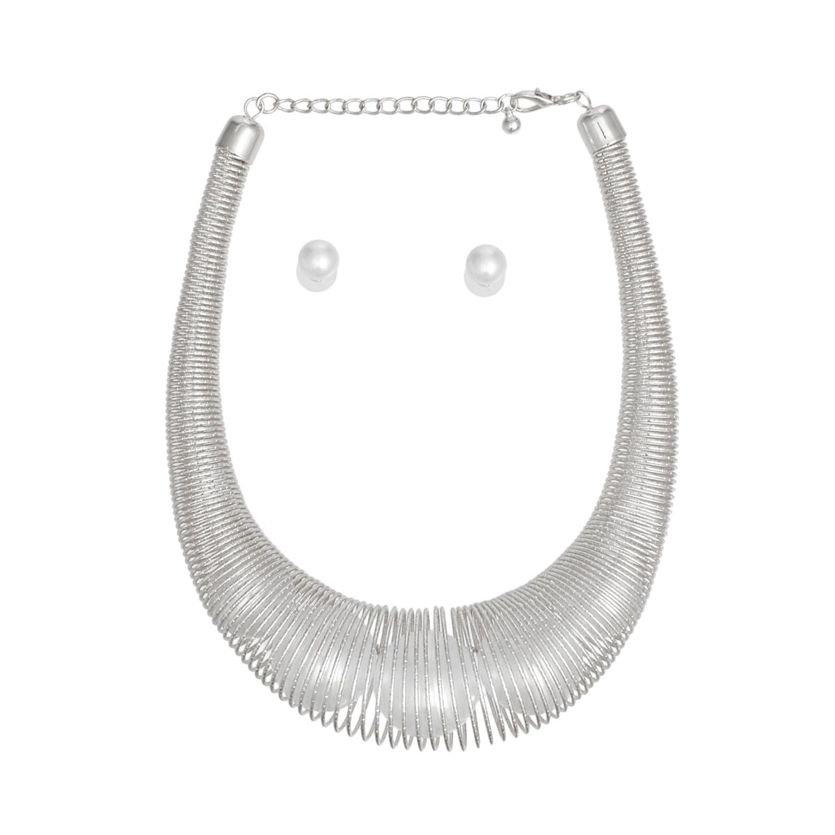 Collar Silver Spring Chain Pearl Filled Necklace
