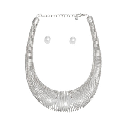 Collar Silver Spring Chain Pearl Filled Necklace