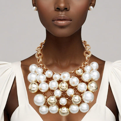 Bib Opulent Cream Pearl Gold Chainmaille Necklace