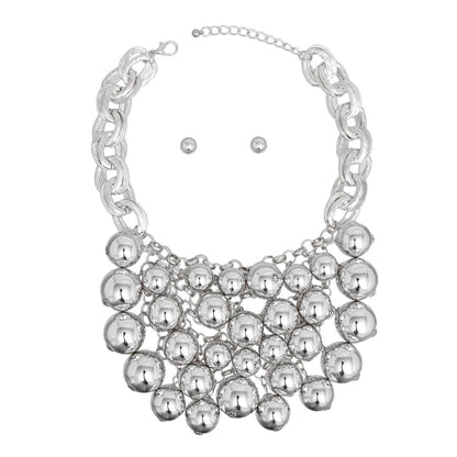 Bib Opulent Ball Bead Silver Chainmaille Necklace