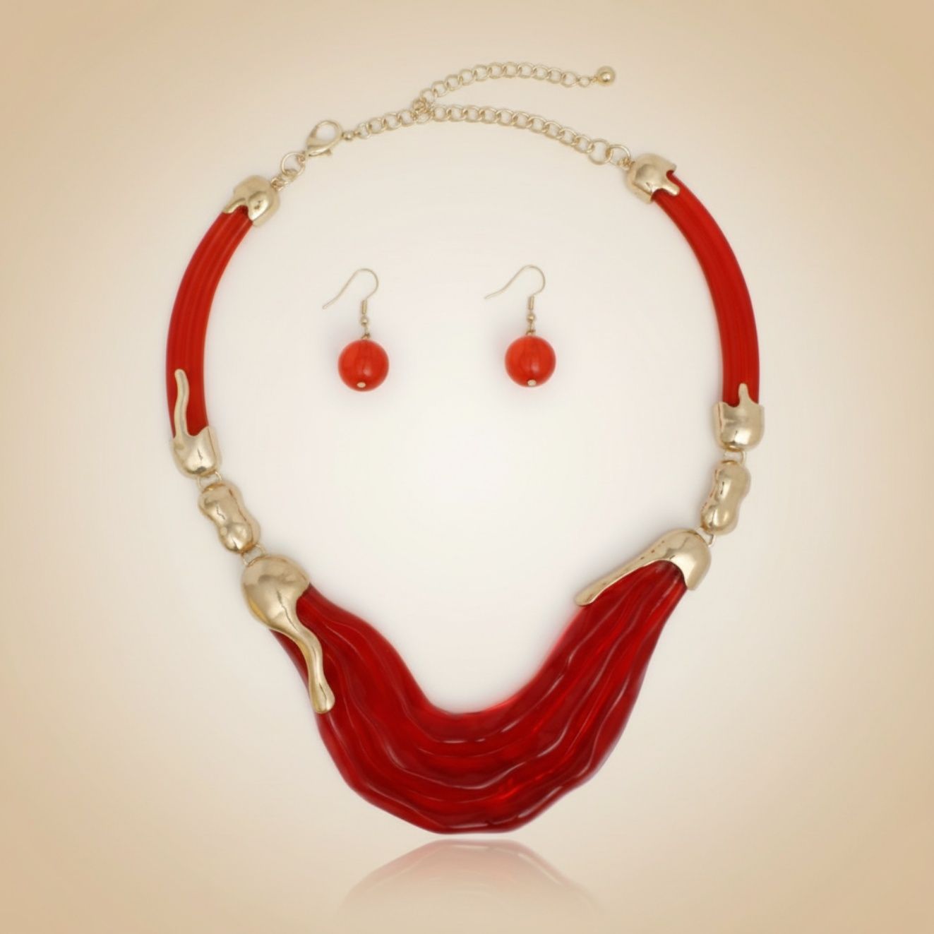Bib Transparent Red Melted Design Necklace