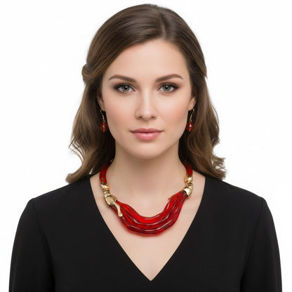 Bib Transparent Red Melted Design Necklace