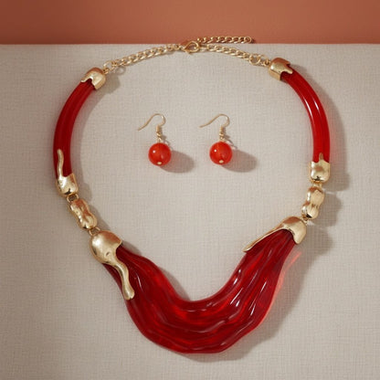 Bib Transparent Red Melted Design Necklace