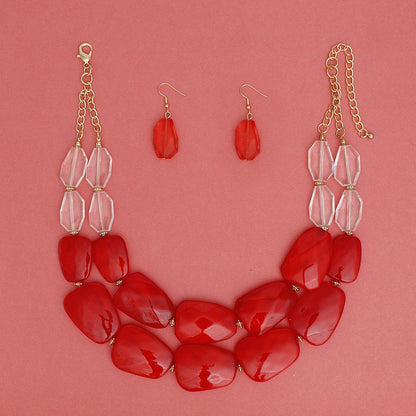 Collar Vibrant Marbled Red Bead Layered Necklace